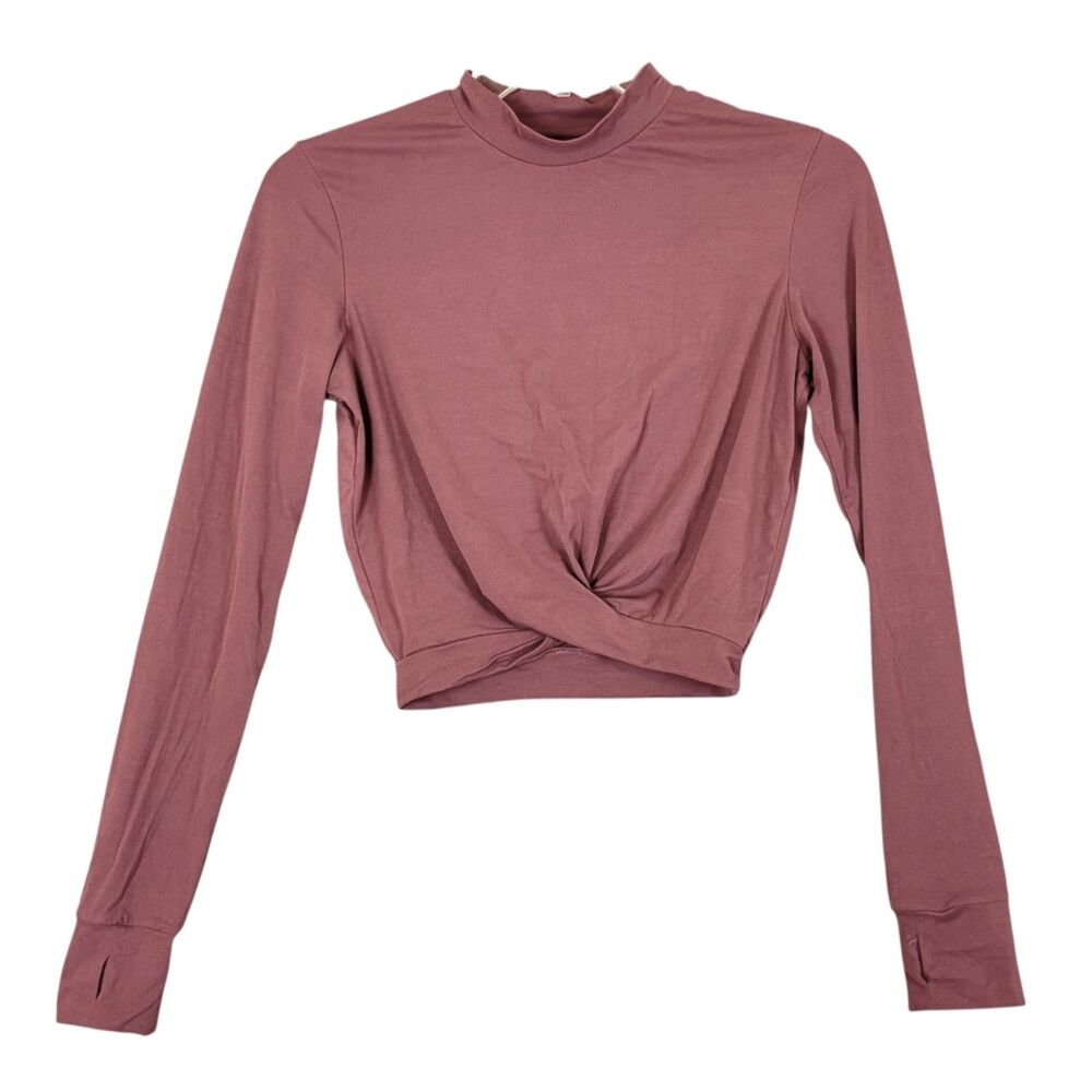 Buff Bunny Collection L/S Mock Neck Twist Front Crop Top Sz S Thumbhole Stretch